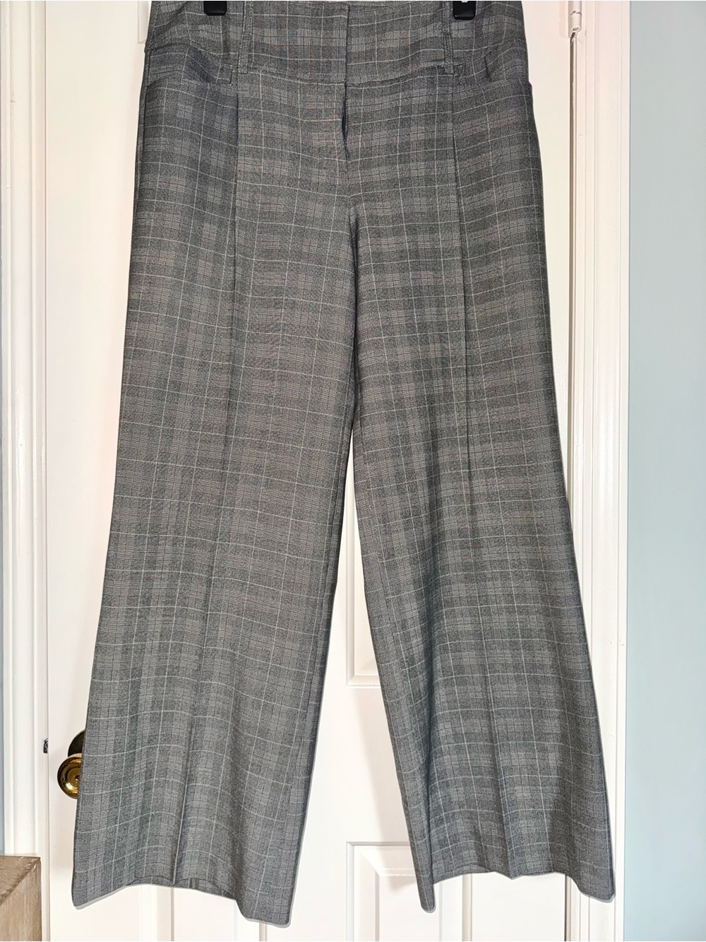 Dalia Collection Gray Plaid Wide-Leg Trousers